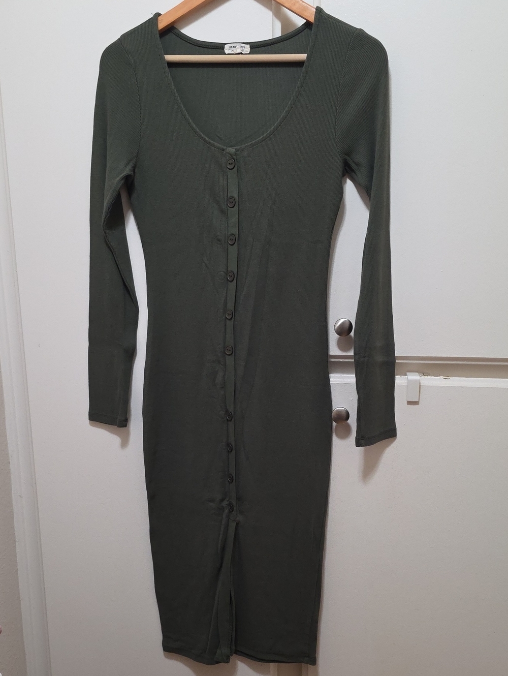 Heart Hips Olive Green Long-Sleeve Button-Front Midi Dress